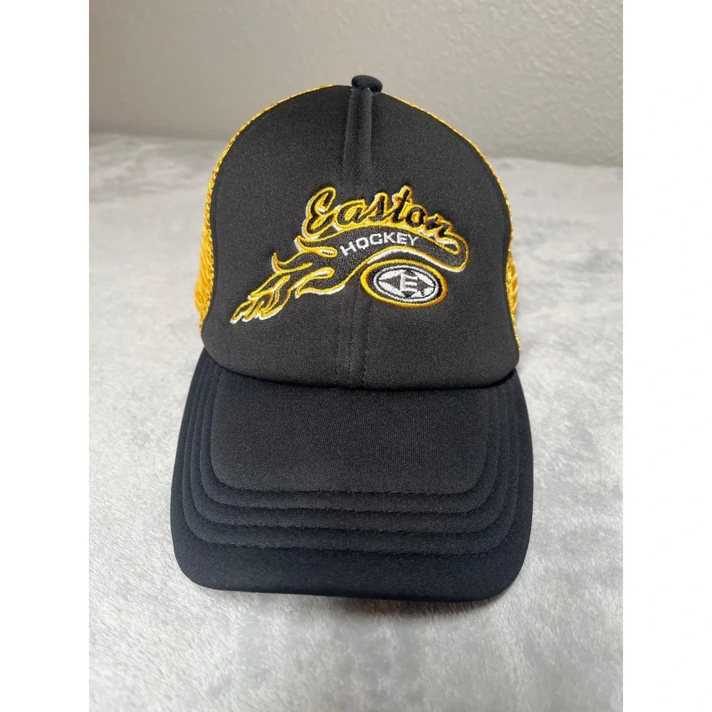 EASTON Hockey Trucker Hat Cap Black Gold Mesh Adjustable One Sz Fits Most Sport